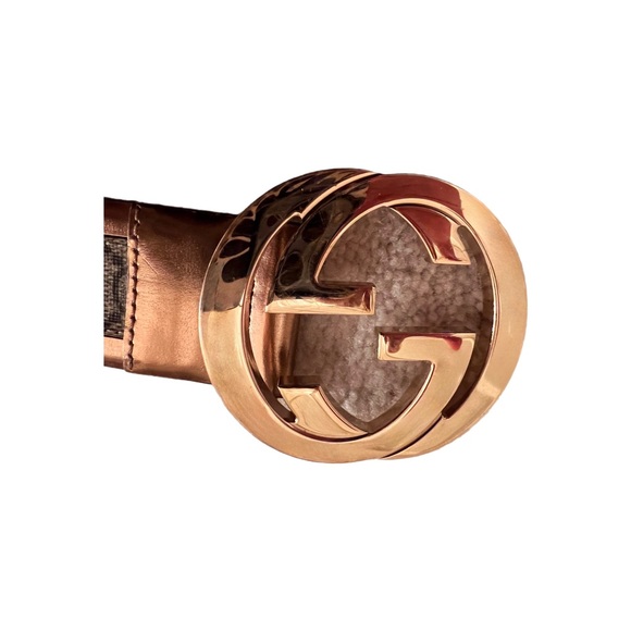 Gucci Gold GG Logo Belt Small- GG buckle w/ brown GG belt & gold/bronze edging - Picture 3 of 7